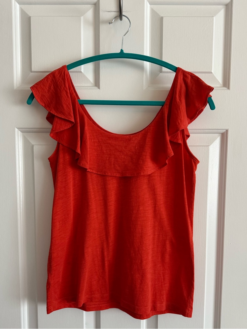 LOFT Orange Ruffle Shoulder Sleeveless Tank
